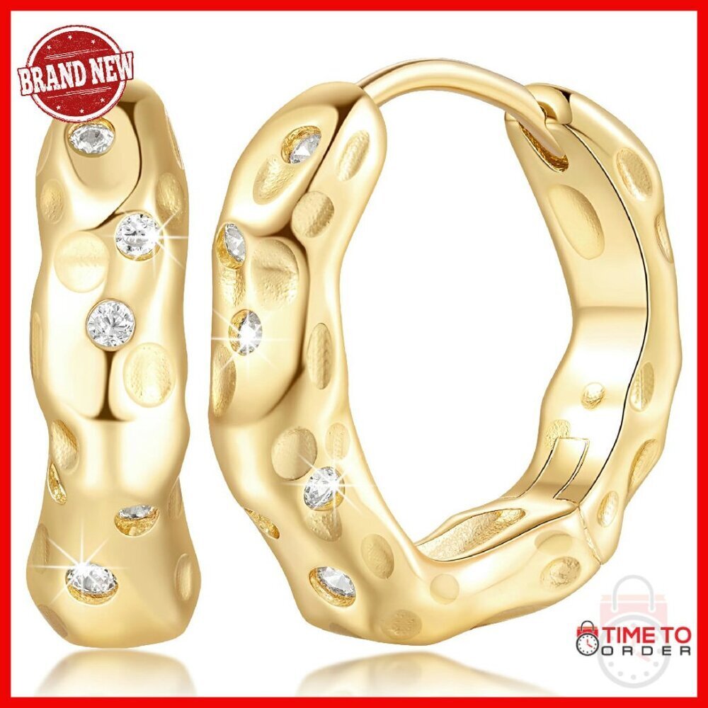 14K Gold Plated Hoop Earrings 20mm with Cubic Zirconia